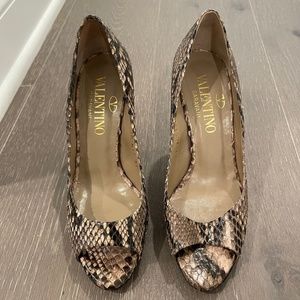 Valentino Snakeskin Peep Toe Heels